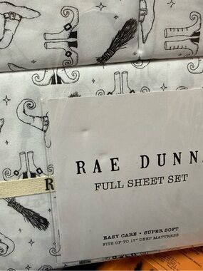 Rae Dunn White Full Sheet Set with Witch Hat & Broom Sketches